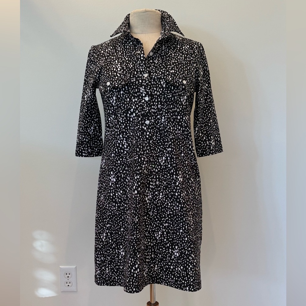 Black & White Dot Long-Sleeve Shirt Dress